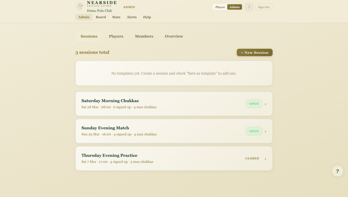 Nearside admin session management